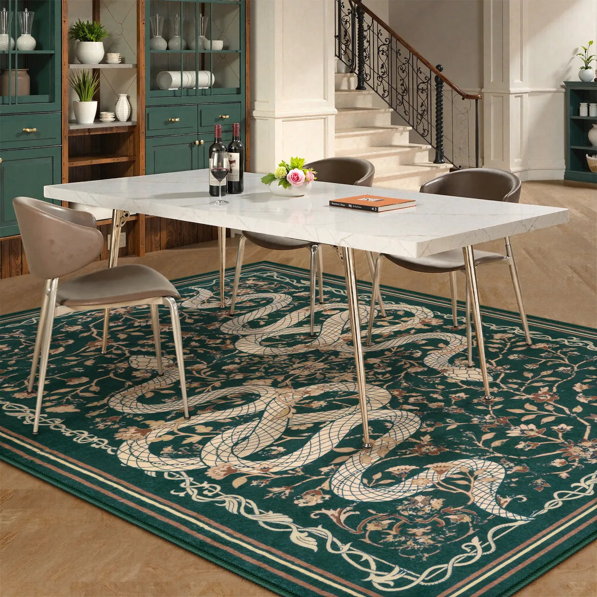 Serpente Washable Mystical Snake Green Rug Area Rugs Lahome