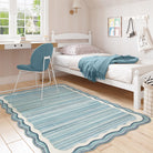 Estelle Washable Modern Abstract Bordered Scalloped Blue Rug Irregular Rugs Lahome