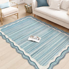 Estelle Washable Modern Abstract Bordered Scalloped Blue Rug Irregular Rugs Lahome 5' x 7'