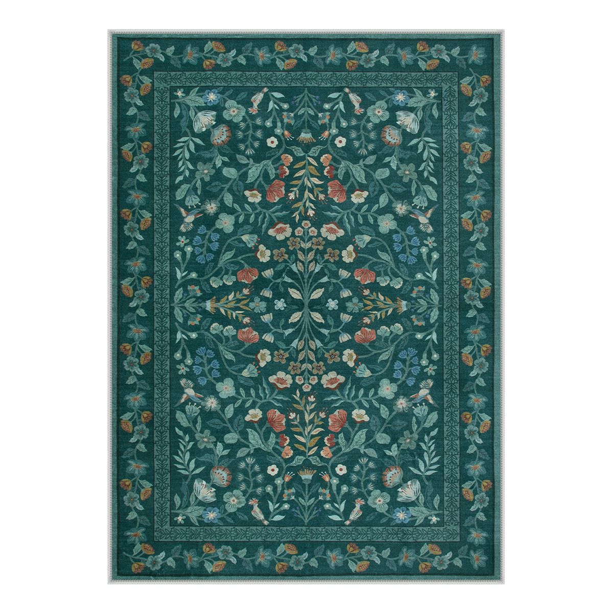 Celeste Washable Vintage Floral Green Area Rug Area Rugs Lahome