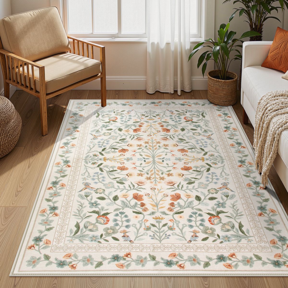 Celeste Washable Vintage Floral Beige Area Rug Area Rugs Lahome