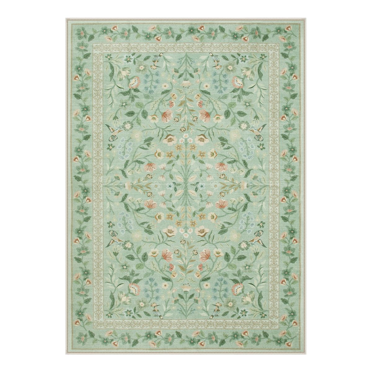 Celeste Washable Vintage Floral Light Green Area Rug Area Rugs Lahome