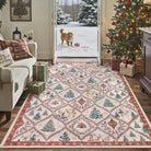 Glace Christmas Washable Tree and Reindeer Pink/Beige Rug Area Rugs Lahome 5' x 7'