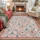 Glace Christmas Washable Tree and Reindeer Pink/Beige Rug Area Rugs Lahome