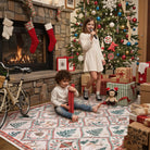 Glace Christmas Washable Tree and Reindeer Pink/Beige Rug Area Rugs Lahome