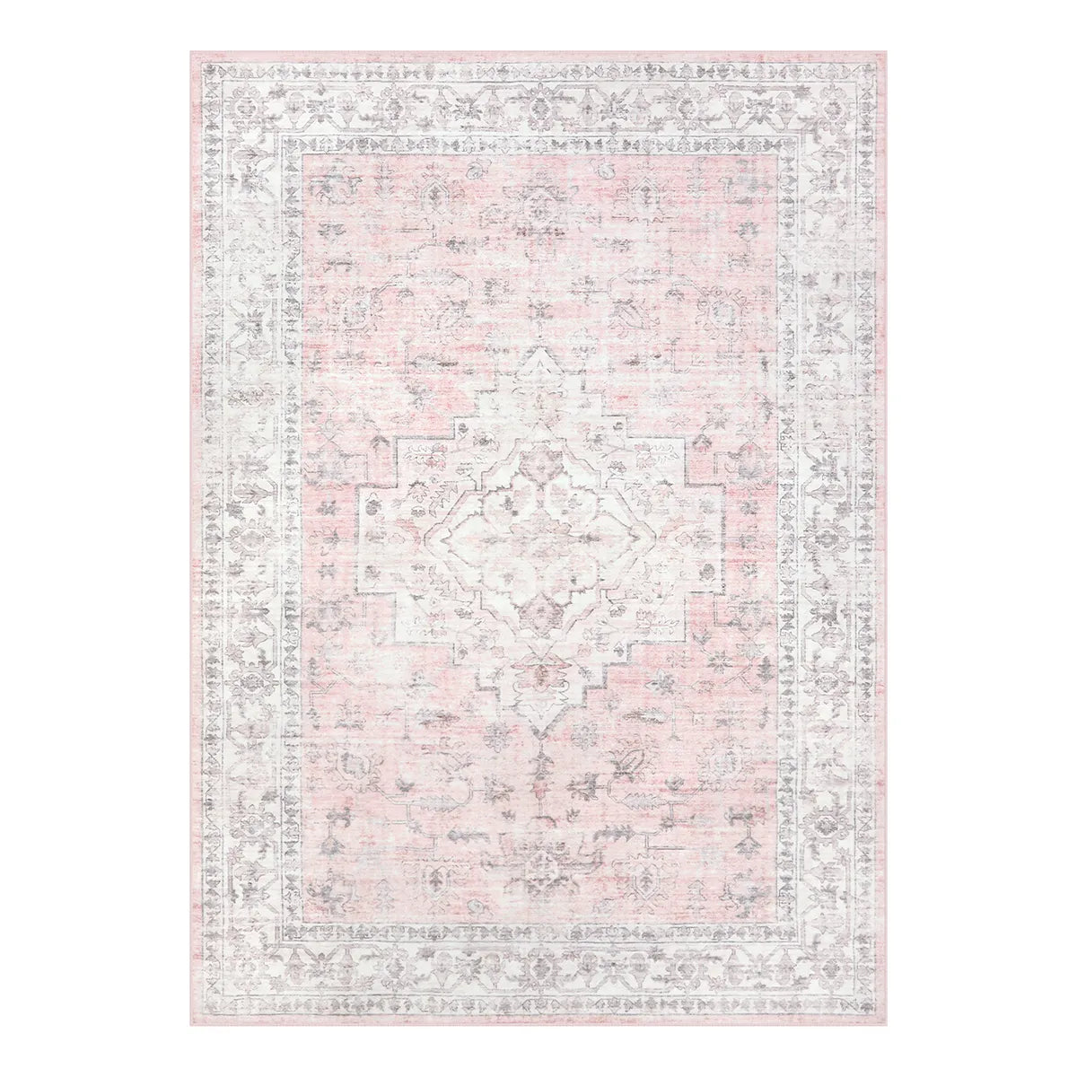 Alene Washable Vintage Medallion Floral Pink Rug Area Rugs Lahome