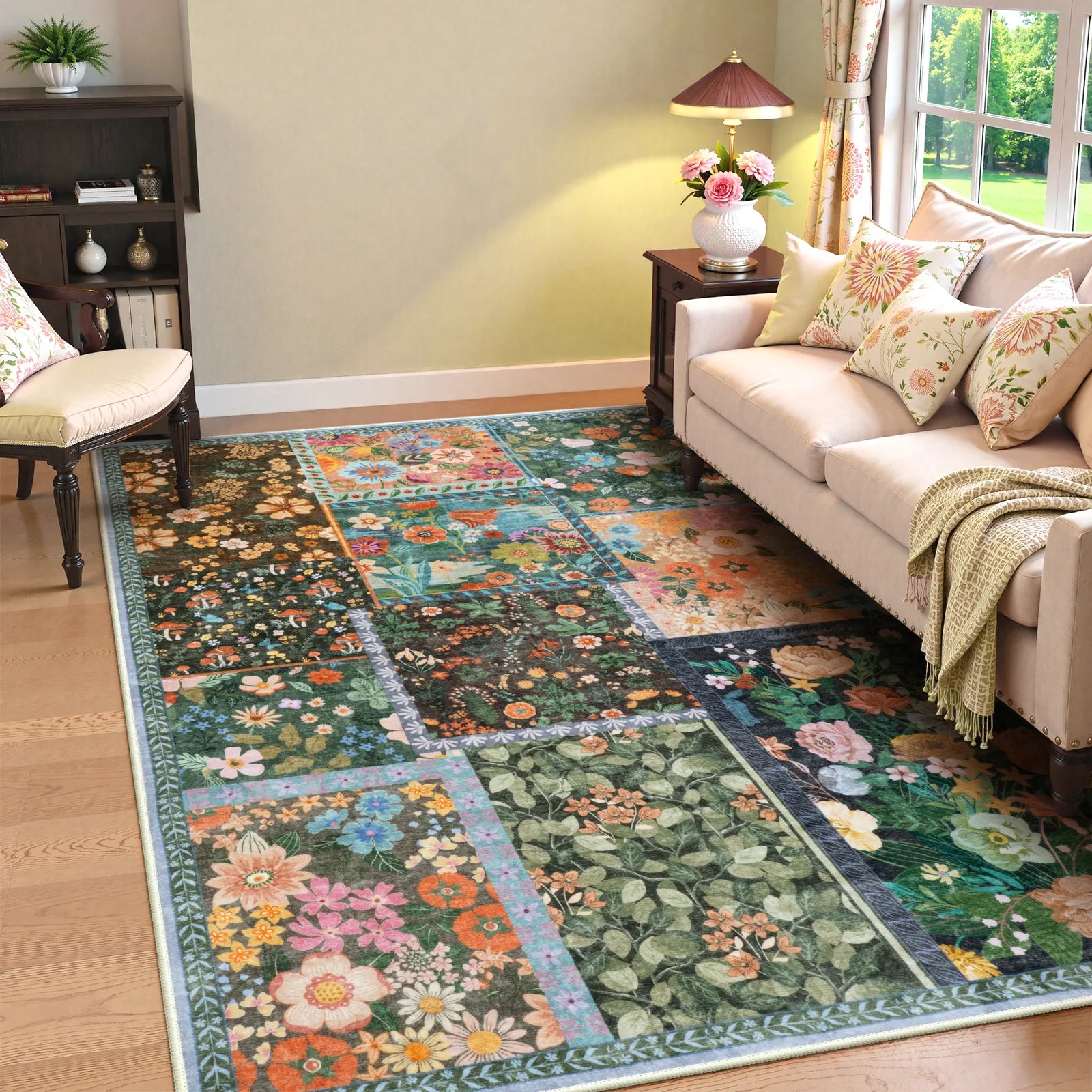 Amour Washable Boho Patchwork Floral Colorful Rug Rugs Lahome