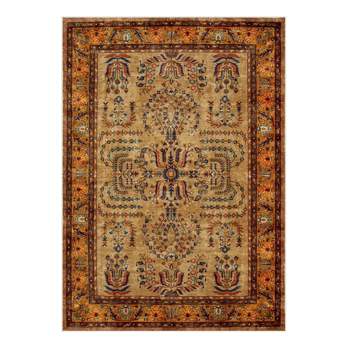 Auguste Washable Vintage Medallion Floral Brown Rug Rugs Lahome