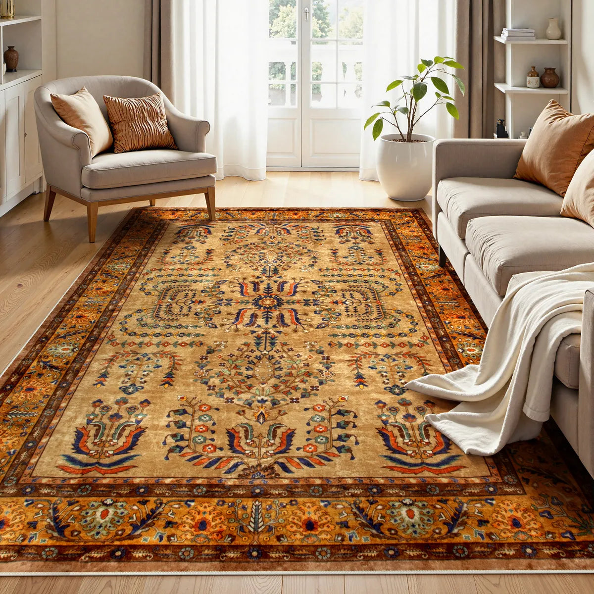 Auguste Washable Vintage Medallion Floral Brown Rug Rugs Lahome 5' x 7'