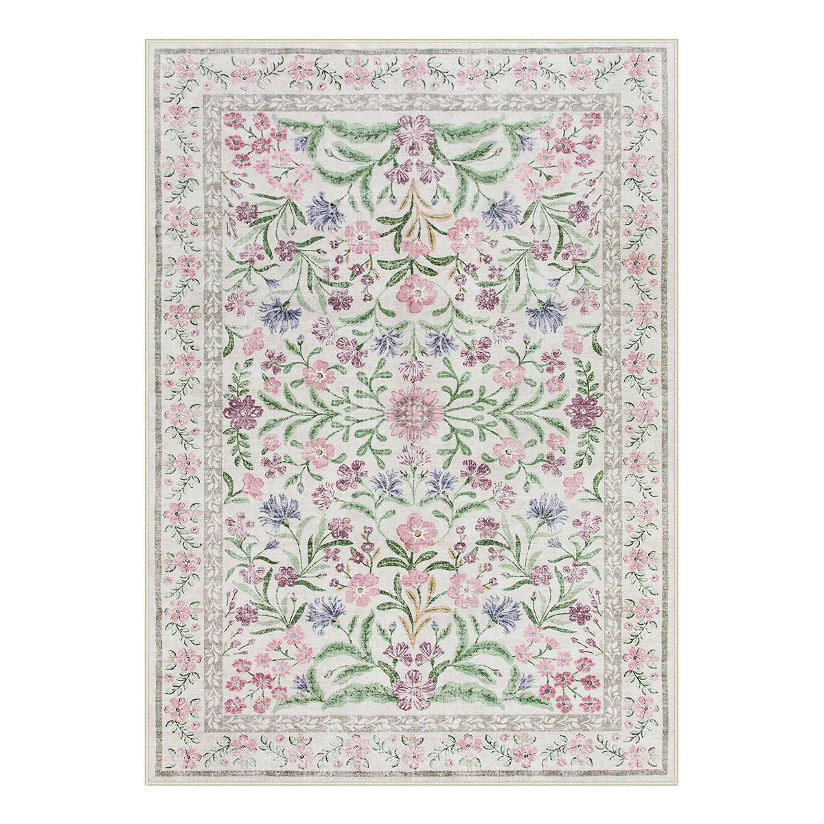 Sylvie Washable Boho Modern Parisian Garden Floral Purple Rug Area Rugs Lahome