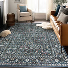 Elodie Washable Boho Vintage Trellis Floral Blue Rug Clearance Rugs Lahome 5' x 7'