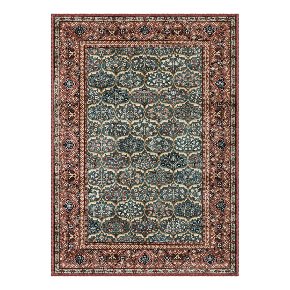 Clearance Elodie Washable Boho Vintage Trellis Floral Red Rug Clearance Rugs Lahome
