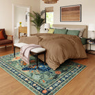 Leonie Washable Butterfly Floral Blossom Green Rug Area Rugs Lahome