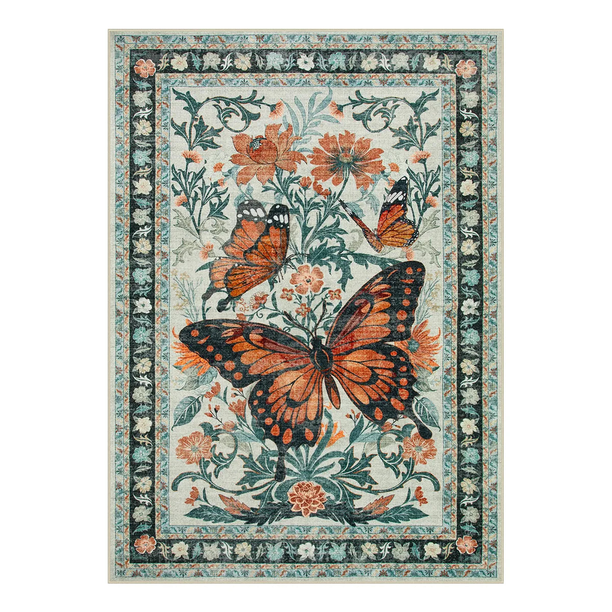 Leonie Washable Butterfly Floral Blossom Beige Runner Rug Clearance Rugs Lahome
