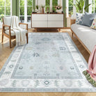 Cachet Washable Boho Oushak Floral Light Blue Rug Rugs Lahome 5' x 7'
