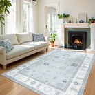 Cachet Washable Boho Oushak Floral Light Blue Rug Rugs Lahome