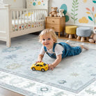 Cachet Washable Boho Oushak Floral Light Blue Rug Rugs Lahome