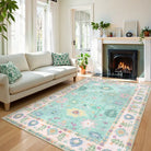 Cachet Washable Boho Oushak Floral Pink/Green Rug Rugs Lahome 5' x 7'