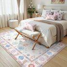 Cachet Washable Boho Oushak Floral Pink Rug Rugs Lahome