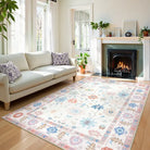 Cachet Washable Boho Oushak Floral Pink Rug Rugs Lahome 5' x 7'