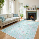 Cachet Washable Boho Oushak Floral Teal Rug Rugs Lahome 5' x 7'