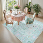 Cachet Washable Boho Oushak Floral Teal Rug Rugs Lahome