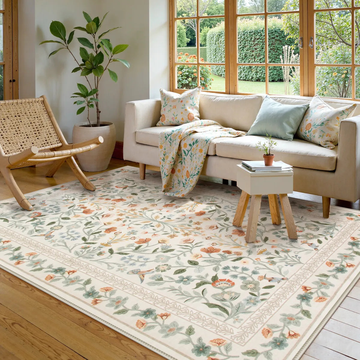 Celeste Washable Vintage Floral Beige Area Rug Area Rugs Lahome
