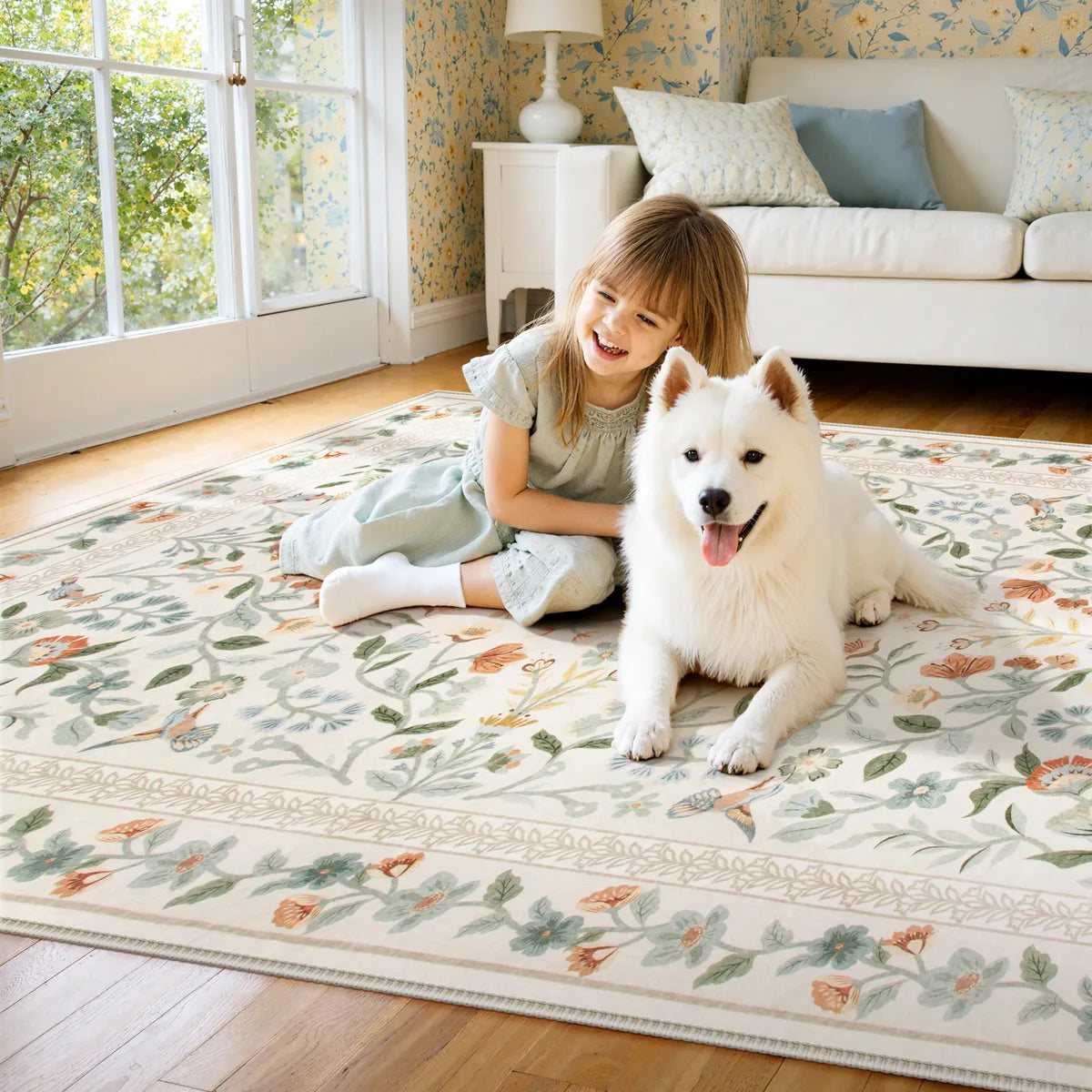 Celeste Washable Vintage Floral Beige Area Rug Area Rugs Lahome