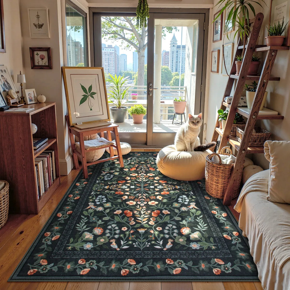 Celeste Washable Vintage Floral Black Area Rug Area Rugs Lahome