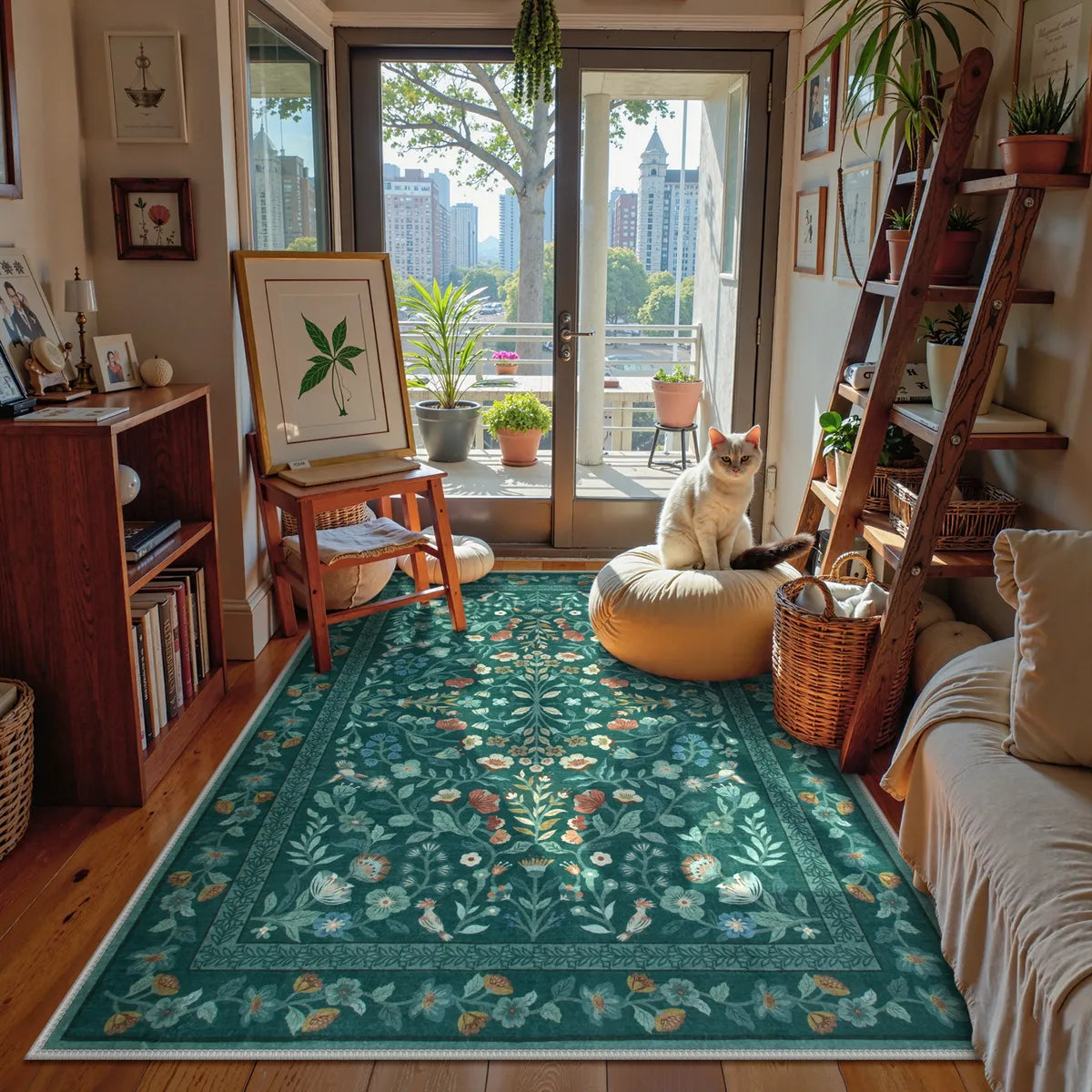 Celeste Washable Vintage Floral Green Area Rug Area Rugs Lahome