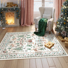 Kylian Christmas Washable Winter Snow House Beige Rug Area Rugs Lahome
