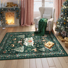 Kylian Christmas Washable Winter Snow House Green Rug Area Rugs Lahome