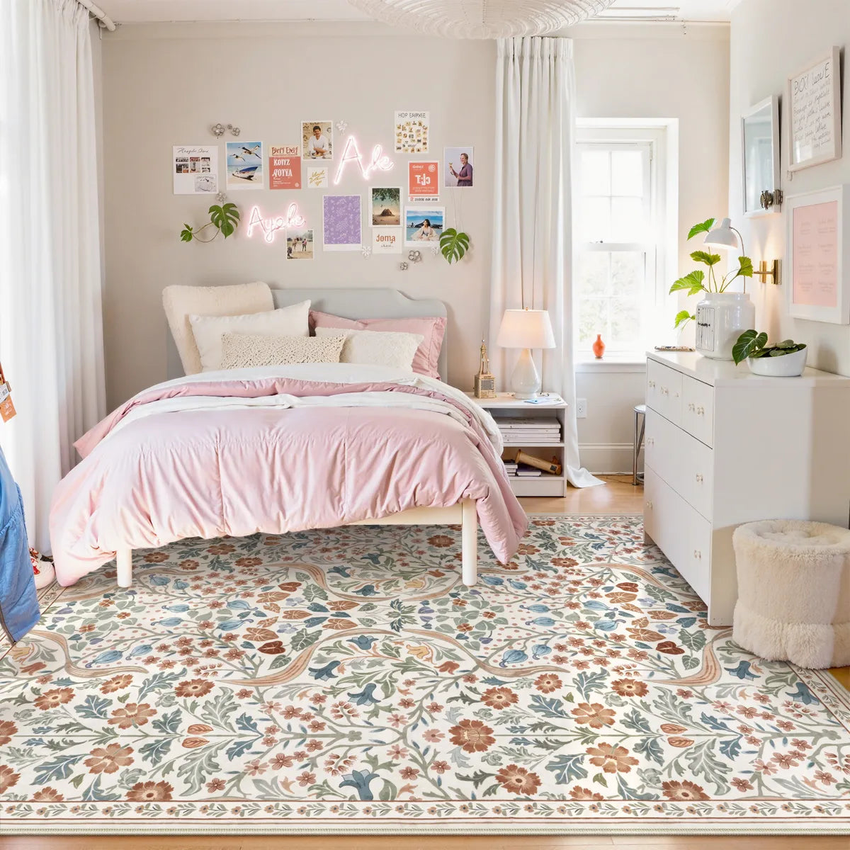 Claude Washable Maximalism Vibrant Blossom Floral Beige Rug Area Rugs Lahome