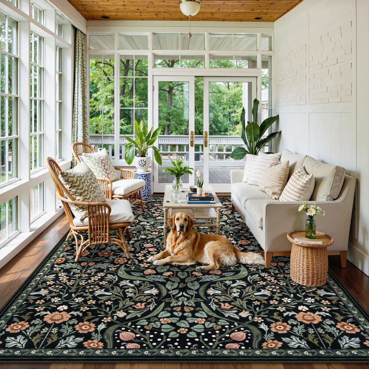 Claude Washable Maximalism Vibrant Blossom Floral Black Rug Area Rugs Lahome