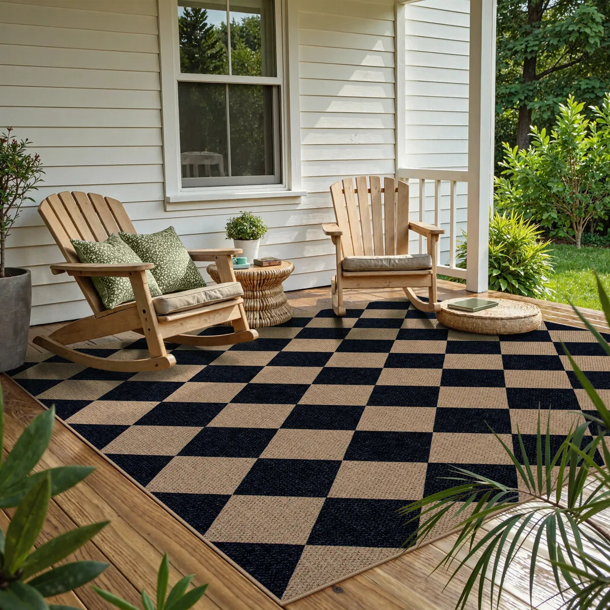 Coline Washable Geometric Checkered Easy Jute Dark Brown Indoor/Outdoor Rug Easy Jute Area Rug Lahome