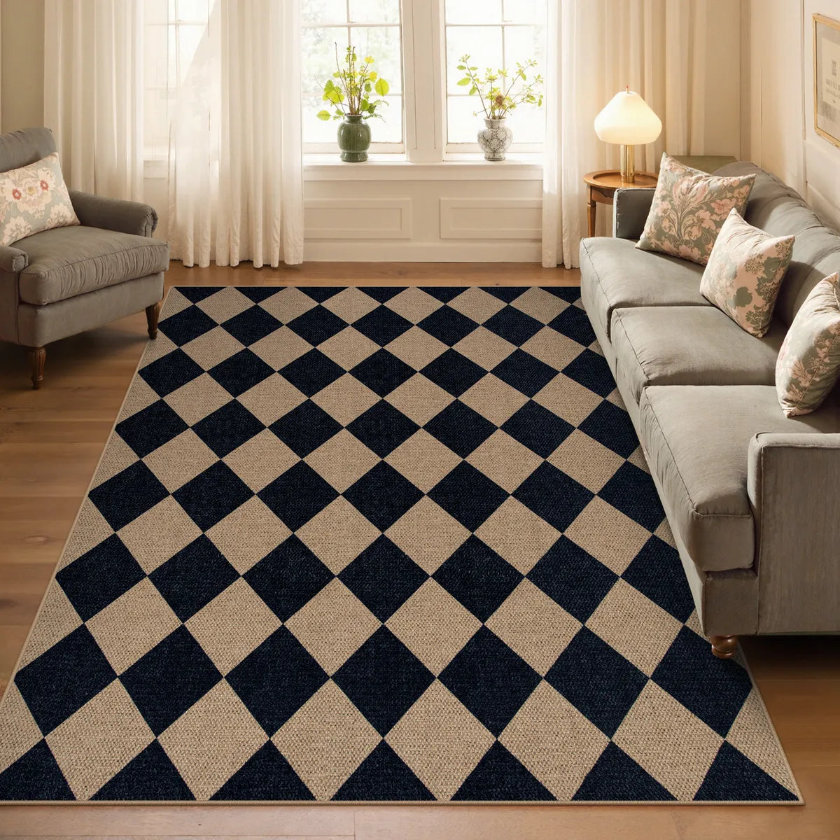 Coline Washable Geometric Checkered Easy Jute Dark Brown Indoor/Outdoor Rug Easy Jute Area Rug Lahome 5' x 7'