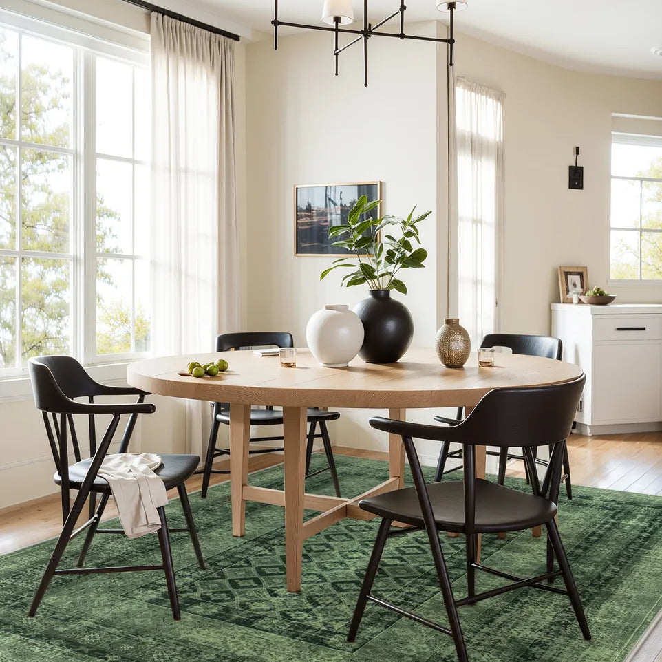 Daisy Washable Vintage Farmhouse Distressed Green Rug Area Rugs Lahome