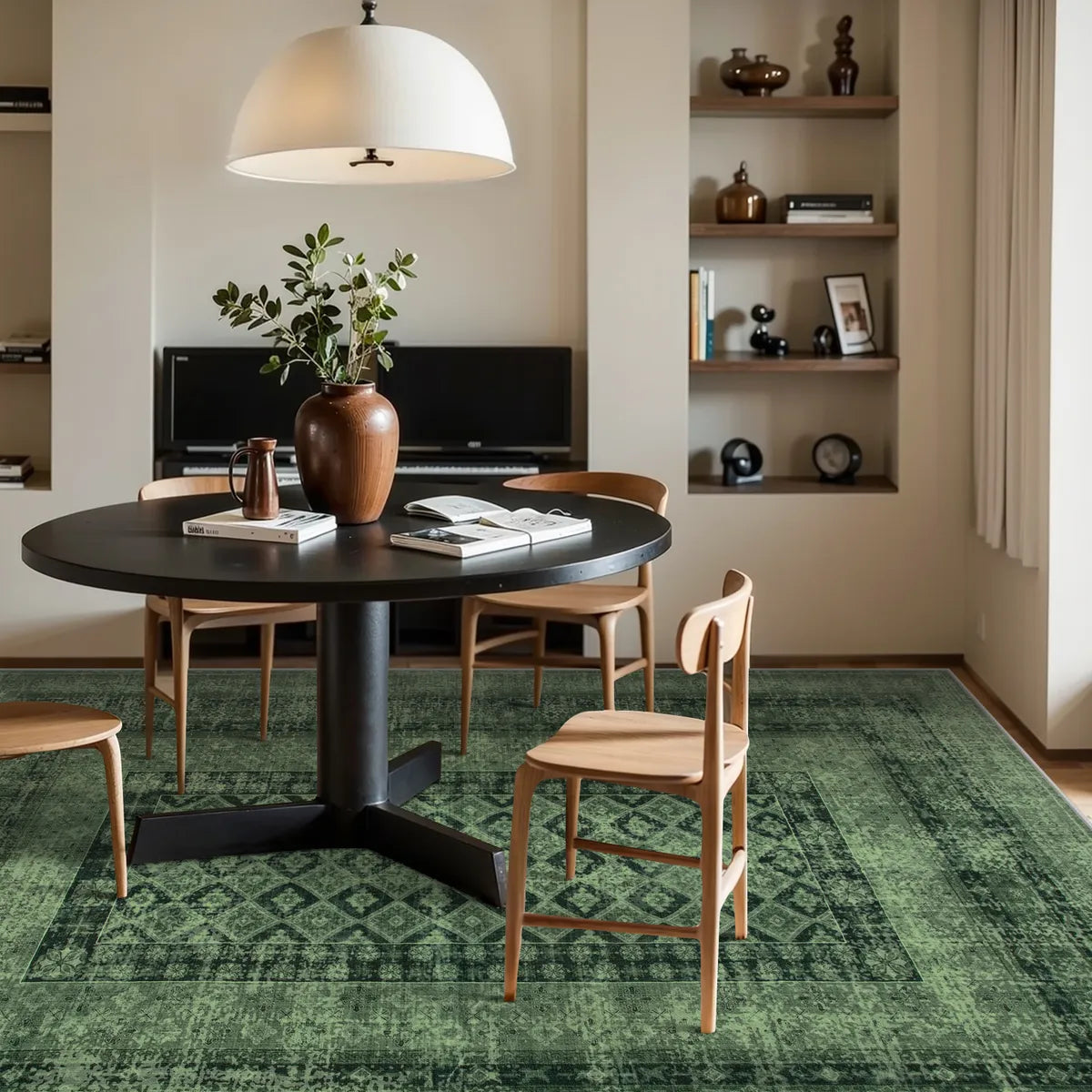 Daisy Washable Vintage Farmhouse Distressed Green Rug Area Rugs Lahome