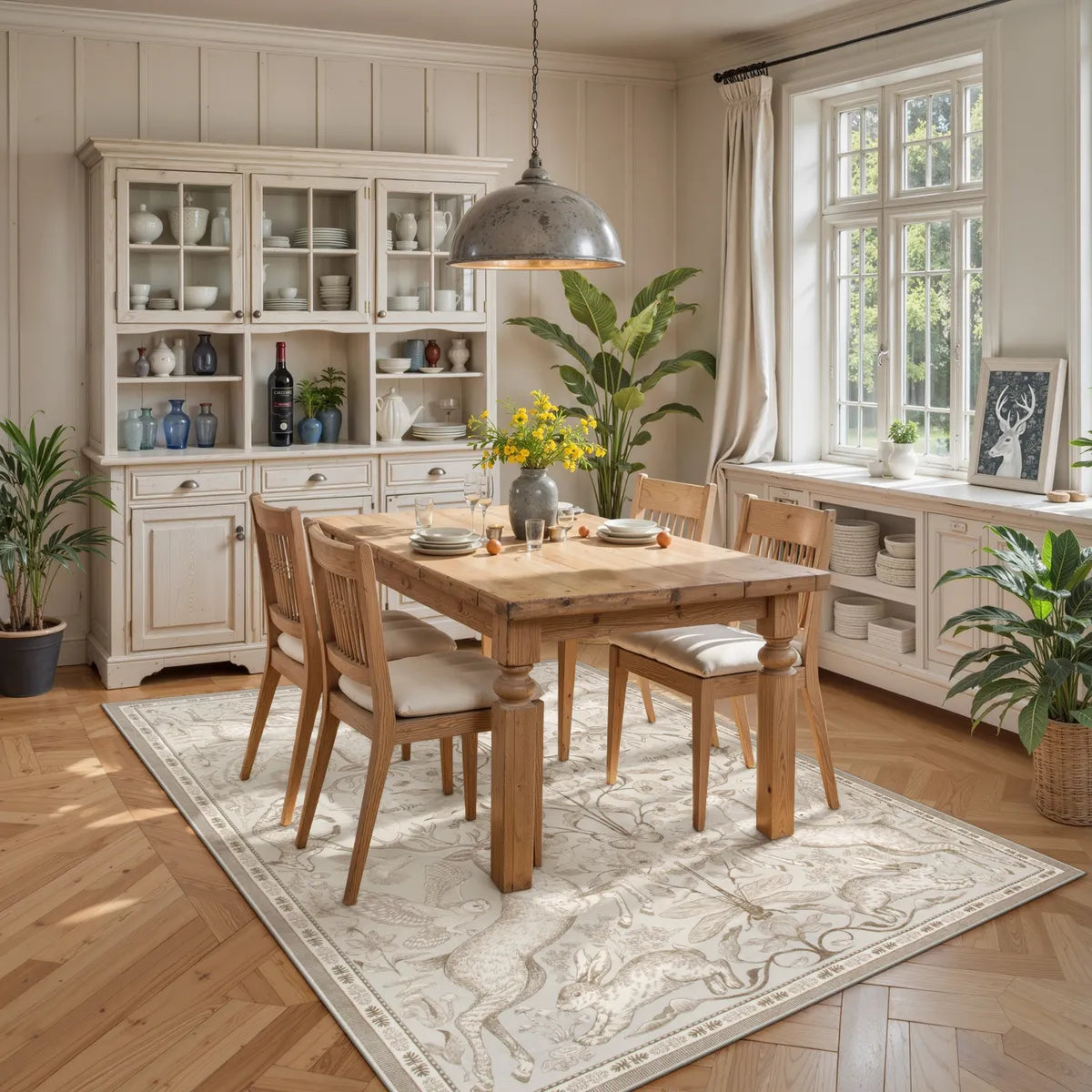 Dorval Washable Vintage Woodland Beige Rug Area Rugs Lahome