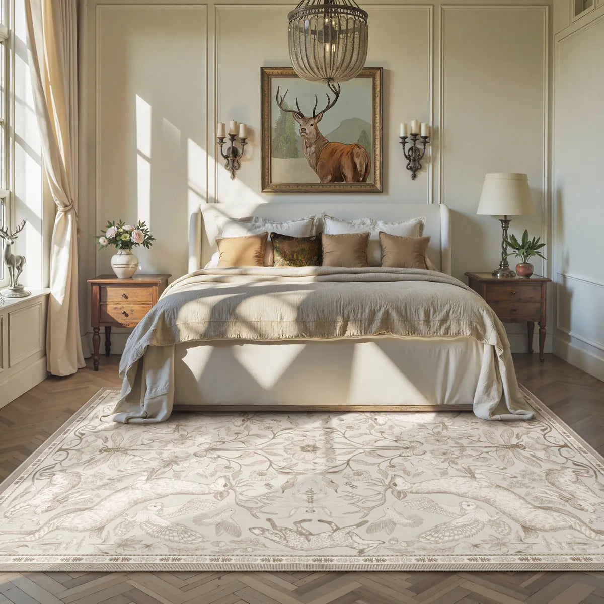 Dorval Washable Vintage Woodland Beige Rug Area Rugs Lahome