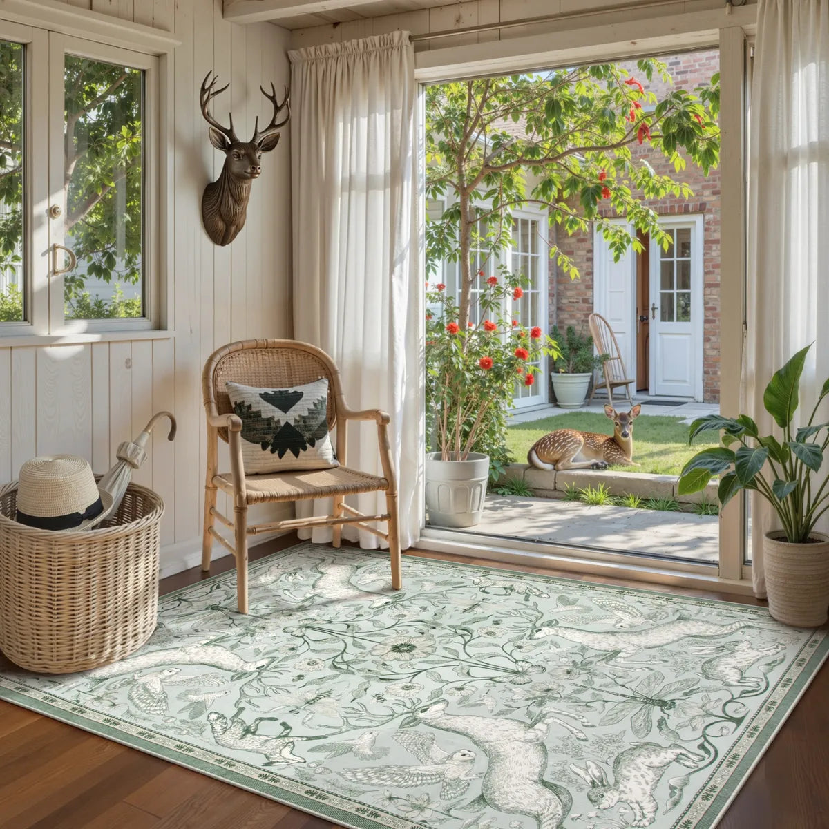 Dorval Washable Vintage Woodland Sage Green Rug Area Rugs Lahome