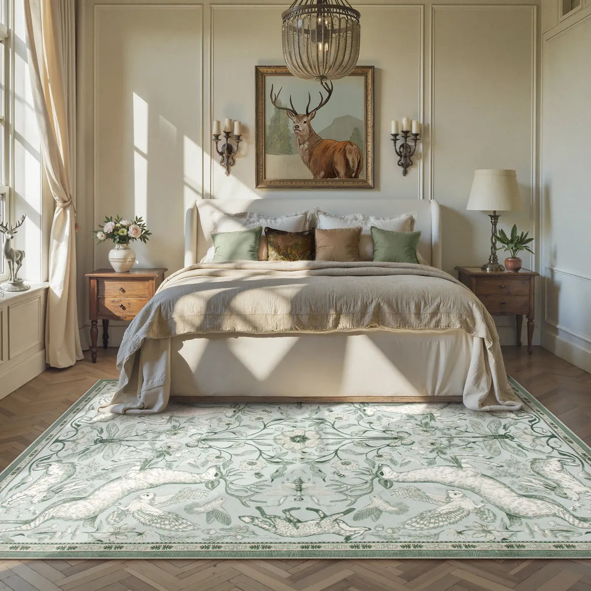 Dorval Washable Vintage Woodland Sage Green Rug Area Rugs Lahome