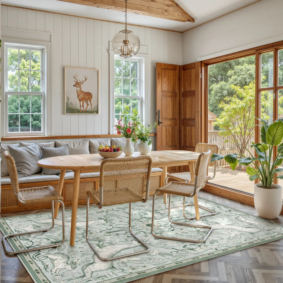 Dorval Washable Vintage Woodland Sage Green Rug Area Rugs Lahome