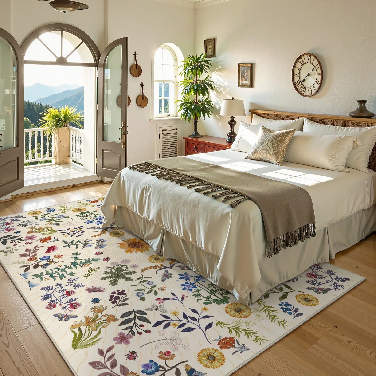 Eclore Washable Boho Botanical Floral Beige Rug Area Rugs Lahome