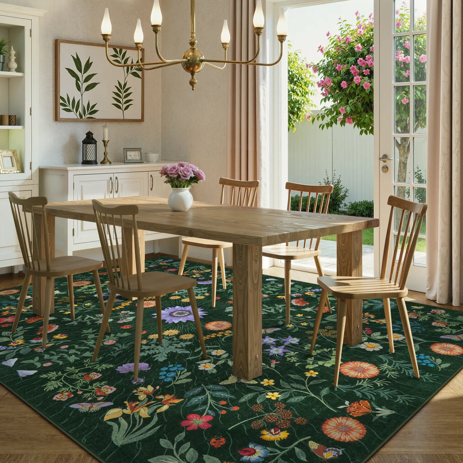 Eclore Washable Boho Botanical Floral Green Rug Area Rugs Lahome