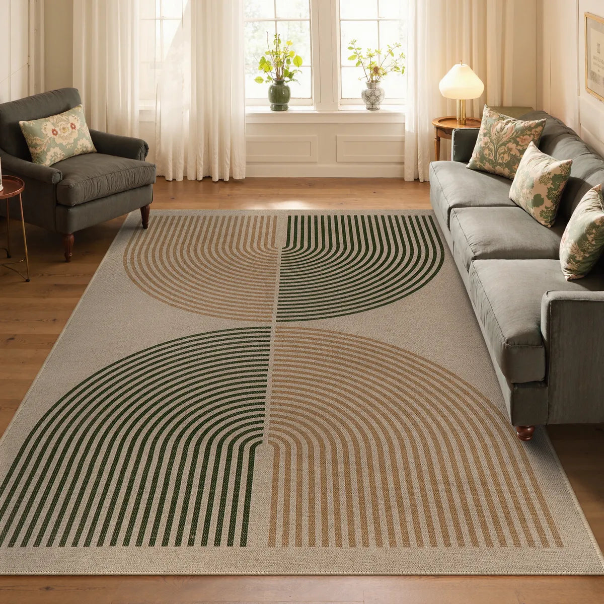 Enfys Washable Modern Rainbow Easy Jute Natural/Beige Indoor/Outdoor Rug Clearance Rugs Lahome 5' x 7'