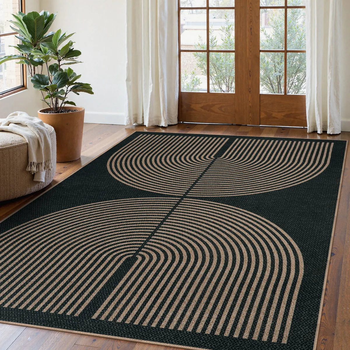 Enfys Washable Modern Rainbow Easy Jute Black Indoor/Outdoor Rug Clearance Rugs Lahome