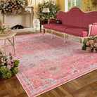 Flavie Washable Boho Parisian Floral Aesthetic Dark Pink Rug Clearance Rugs Lahome