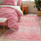 Flavie Washable Boho Parisian Floral Aesthetic Dark Pink Rug Clearance Rugs Lahome