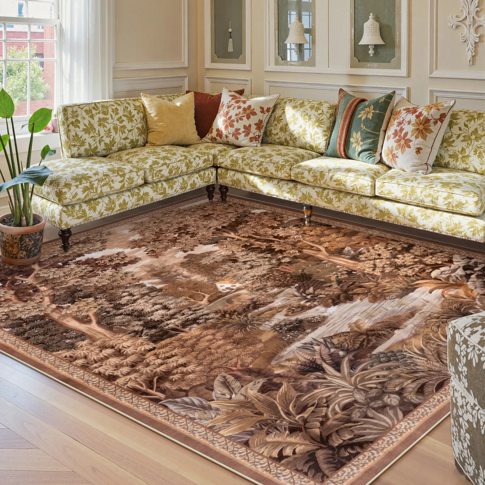 Foret Washable Vintage Forest Woodland Brown Rug Area Rugs Lahome